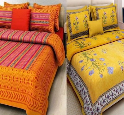 double cotton bed sheet 144 TC Cotton Double Jaipuri Prints Flat Bedsheet(Pack of 2, Yellow, Yellow)