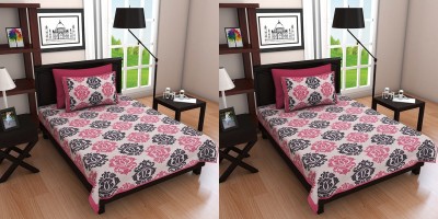 TANIKA - Belives in best quality 152 TC Cotton Single Jaipuri Prints Flat Bedsheet(Pack of 2, Pink, Pink)
