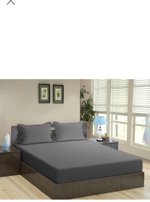 gbl impex 144 TC Microfiber Double Striped Fitted (Elastic) Bedsheet(Pack of 1, Grey)