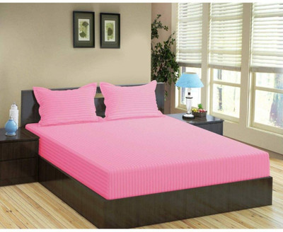 gbl impex Microfiber Double Fitted (Elastic) 144 TC Striped Bedsheet(Pack of 1, baby pink)