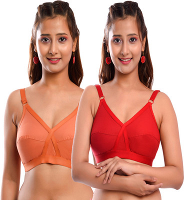 Viral Girl Women T-Shirt Non Padded Bra(Orange, Red)
