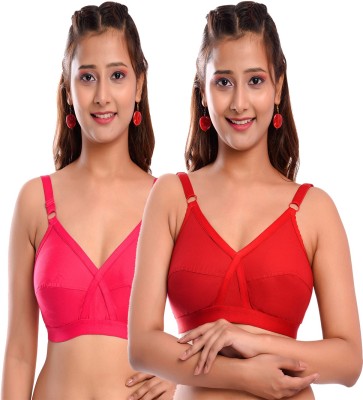 ELINA Women Full Coverage Non Padded Bra(Pink, Red)