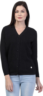 TAB91 Women Button Self Design Cardigan