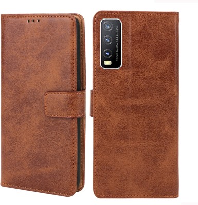 MG Star Flip Cover for Vivo Y20 PU Leather Case Cover with Card Holder and Magnetic Stand(Brown, Shock Proof, Pack of: 1)