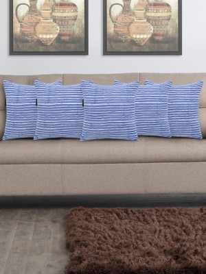 Mezposh Striped Cushions Cover(Pack of 5, 40 cm*40 cm, Blue, White)