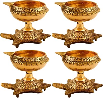 DreamKraft Brass Handmade Engraved Design Kuber Diya ( Oil Lamp) With Turtle Base For Puja Home Décor (Set of 4) Brass (Pack of 4) Table Diya(Height: 2.7 inch)