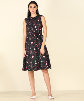 FLYING MACHINE Women Fit and Flare Black Knee Length Dress