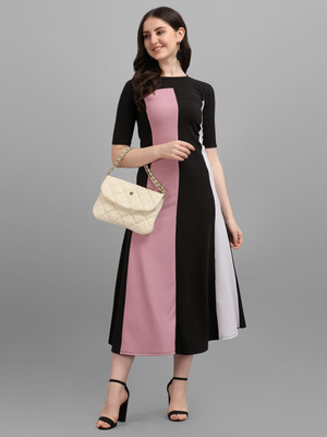 PURVAJA Women Empire Waist Multicolor Maxi/Full Length Dress