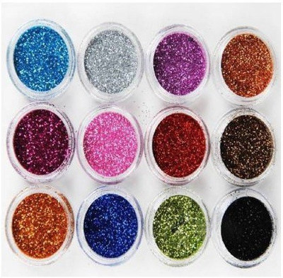 J & F Pack of 12 Colorful Glitter / Shimmer Eyeshadow Powder New Pack 12 g(Multicolor)