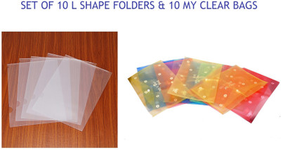 KAIZEN PVC Combo of 10 L Shape Folders and 10 My Clear Bags(Set Of 20, Transparent)