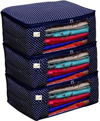 Tiarakrafts 3 Presents 3 Layered Cotton Quilted Large Saree Cover Storage Bag / Wardrobe Organizer with Transparent Window- Navy Blue - Pack of 3 SCQ-0A450 (Navy Blue) 63(Blue)