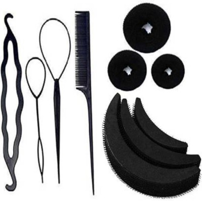 Sharum Crafts Hair Styling Tools Bun Maker Combo Offer With Best Prices -Pack Of 10 Pcs Hair Accessory Set (Black) Hair Accessory Set(Black)