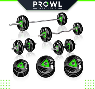 PROWL 40 kg Professional Metal Integrated Rubber Plates with 3 Ft Curl Rod + 5 Ft Plain Rod and One Pair Dumbbell Rods Home Gym Combo