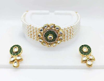Shree Jai Sai Art Alloy Gold-plated Green Jewellery Set(Pack of 1)