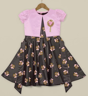 Mirrow Trade Girls Midi/Knee Length Casual Dress(Pink, Short Sleeve)