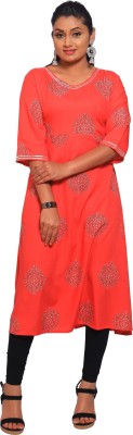 Vruha Women Printed Straight Kurta(Red)