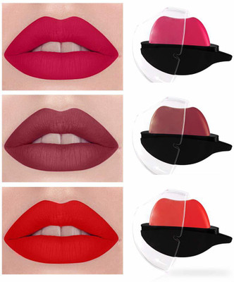CUTE MUTE Apple Design Moisturizing Matte Cream Lipstick N.1 Pack of 3(MULTICOLOR, 6 g)