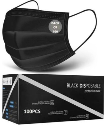 Saifee 100 Piece Black Color Disposable 3 Ply Pharmaceutical Breathable Surgical Respirator Face Mask With Nose Pin And 3 Layer Filtration For Men, Women, Kids Surgical Mask(Black, Free Size, Pack of 100, 3 Ply)