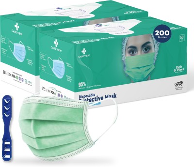 careview 3 Ply SITRA Approved Surgical Face Mask With Built in Metal Nose Pin (Medical Green,Pack of 200) CV2920 Surgical Mask With Melt Blown Fabric Layer(Green, Free Size, Pack of 200, 3 Ply)
