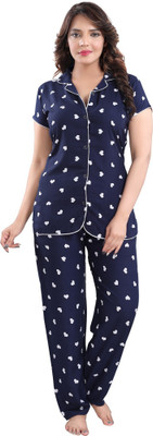 TAKSU Women Printed Blue Shirt & Pyjama set