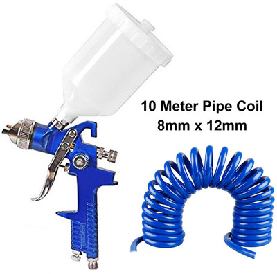 Air-ga H827 Professional Paint Spray Gun Sprayer with 10 meter Pneumatic Pipe Coiled 8mm x 12mm & 1.4mm Nozzle Automotive Painting Car Furniture Construction Painting Tools HVLP Sprayer(Blue)