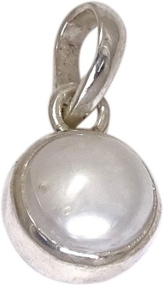 Sahiba Gems 5.25 Ratti Natural Pearl / Moti Locket Rhodium Pearl Sterling Silver Locket