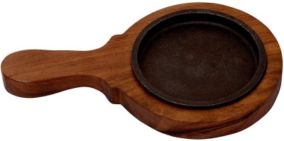 Ceznek Sizzler plate Wooden Base and Cast Iron Round 5 inch Sizzler Tray(Microwave Safe)