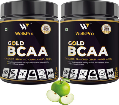 WellsPro Gold BCAA 4:1:1 500g [50 Servings] Muscle Protein Synthesis & Faster Recovery BCAA(500 g, Green Apple)