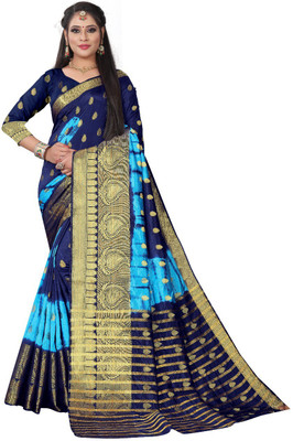 Kanooda Prints Woven Banarasi Jacquard Saree(Blue)