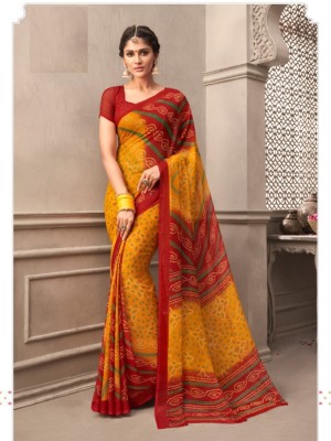 Xclusive Designer Printed Bandhani Chiffon Saree(Yellow, Red)