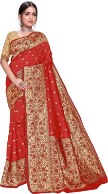 pavanputra fab Woven Kanjivaram Jacquard Saree(Red)