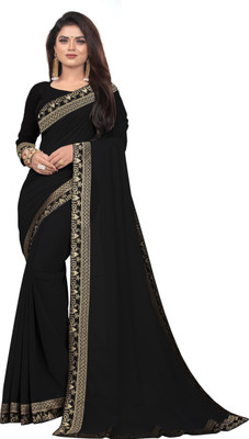 Jevlan Solid/Plain Daily Wear Georgette, Art Silk Saree(Black)