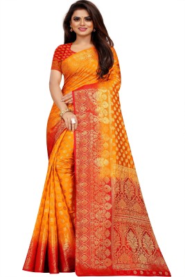 iZibra Self Design, Woven Banarasi Pure Silk, Art Silk Saree(Red, Mustard)