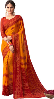 JustEthnic Printed Bandhani Chiffon Saree(Yellow)