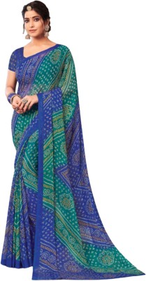 The Fashion Attire Printed Bandhani Chiffon Saree(Green, Blue)