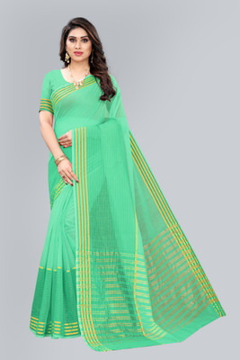 kirz web store Self Design Bollywood Cotton Blend Saree(Green)