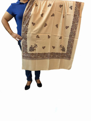 Zaria Fabs Polyester Wool Blend Printed Women Shawl(Beige)