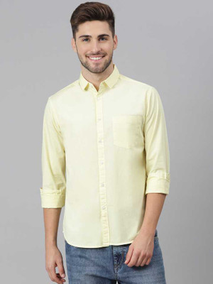 NINE-X Men Solid Casual Yellow Shirt