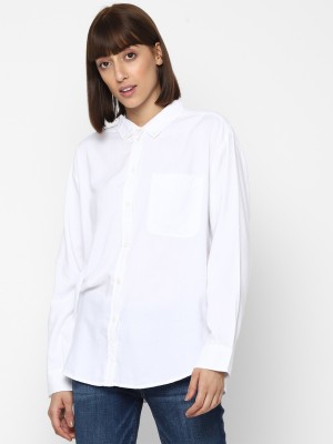 American Eagle Outfitters Women Solid Casual White Shirt