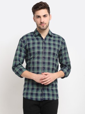 JAINISH Men Checkered Formal Green Shirt
