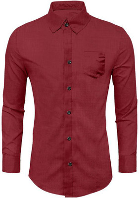 LIONER ENTERPRISE Men Solid Casual Maroon Shirt