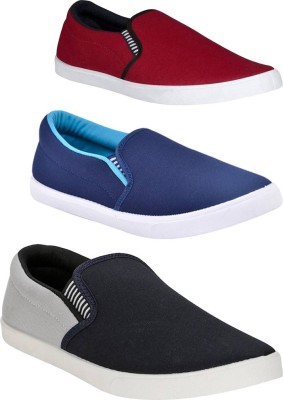 SKYMORE Combo-Fit-Man Maroon,Blue & Grey Slip On Sneakers For Men(Red, Blue, Black)