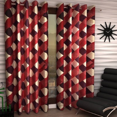 Phyto Home 213 cm (7 ft) Polyester Semi Transparent Door Curtain (Pack Of 2)(Geometric, Red)