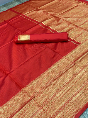 facedeal Woven Banarasi Jacquard Saree(Red)