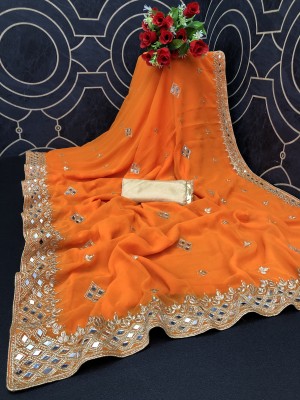 Disha Fashion Embellished Banarasi Georgette Saree(Mustard)
