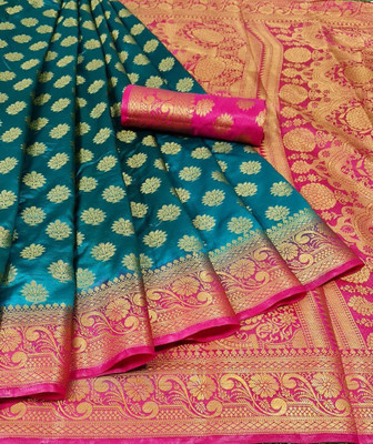 Taksh Creation Woven Banarasi Art Silk Saree(Light Blue)