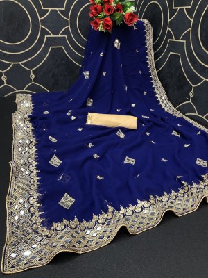 Disha Fashion Embellished Banarasi Georgette Saree(Blue)