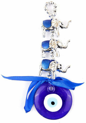 Jinagam 3 Elephant Evil Eye Wall Hanging – Ward off negativity with Evil Eye Elephant Decorative Showpiece  -  16.5 cm(Polyresin, Glass, Multicolor)
