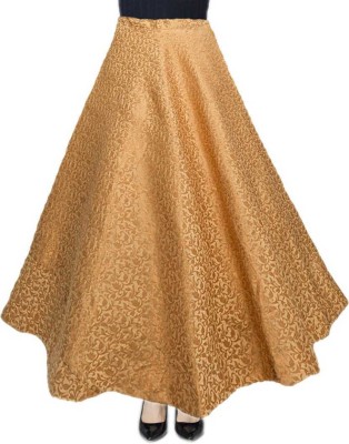 VTU ENTERPRISE Embroidered Women Flared Gold Skirt