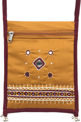 SriShopify Handicrafts Gold Sling Bag small crossbody bag for women with 2 pockets Hanging Small BELLS Mustard Yellow|Eco Friendly 7x4x1 inch Original Mirrors Beads Multicolour Threads| SriShopify Handicrafts Gold Sling Bag small crossbody bag for women with 2 pockets Hanging Small BELLS Mustard Yellow|Eco Friendly 7x4x1 inch Original Mirrors Beads Multicolour Threads|